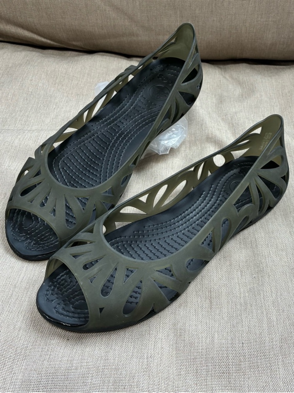CROCS Adrina III Translucent Cutout Peep-Toe Jelly Flats - Picture 2 of 5